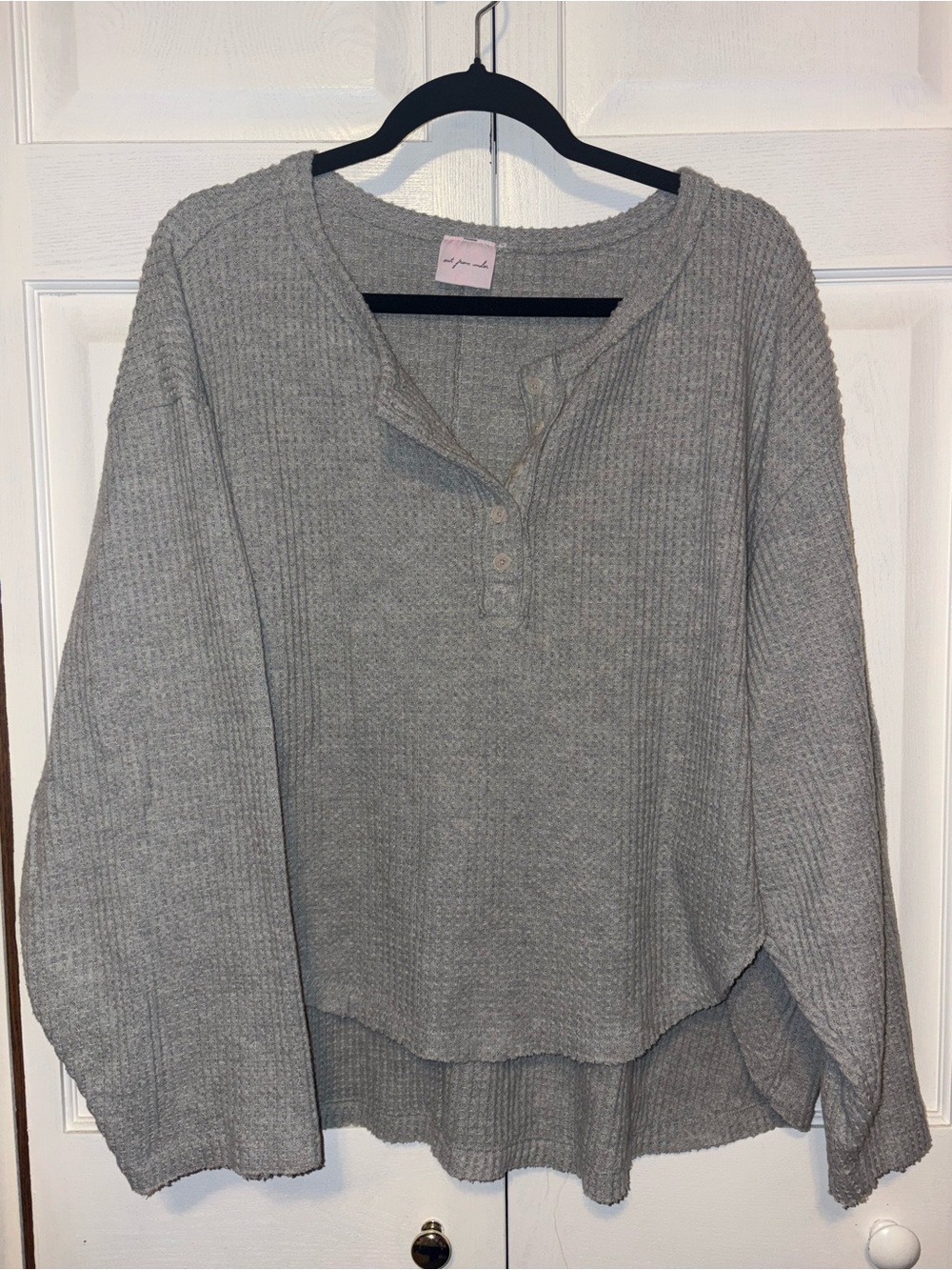 Urban Outfitters Gray Waffle Henley Sweatshirt
